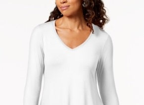 JM Collection Women's V-Neck Handkerchief-Hem Top White Size Large