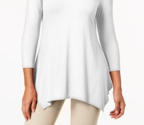 JM Collection Women's V-Neck Handkerchief-Hem Top White Size Large