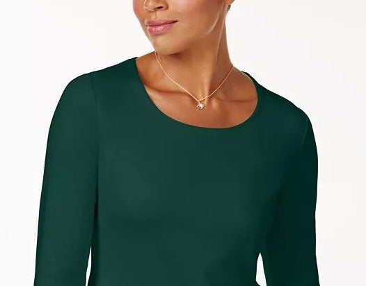 Karen Scott Women's Petite Cotton Scoop-Neck Top Green Size L