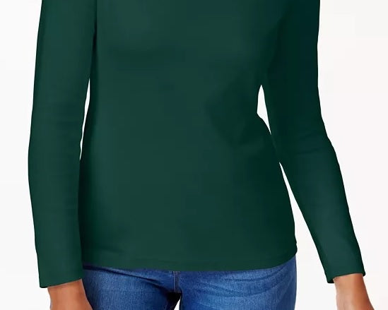 Karen Scott Women's Petite Cotton Scoop-Neck Top Green Size L