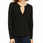 INC International Concepts Women's V-Neck Hardware Top Black  Size Medium