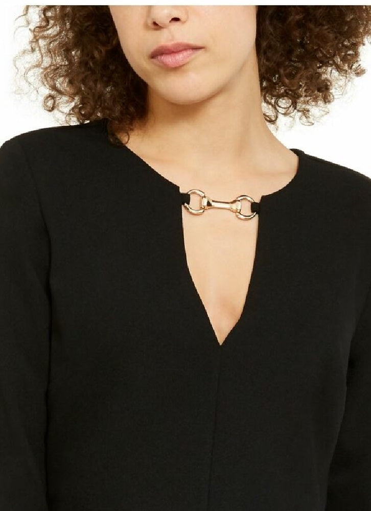 INC International Concepts Women's V-Neck Hardware Top Black  Size Medium