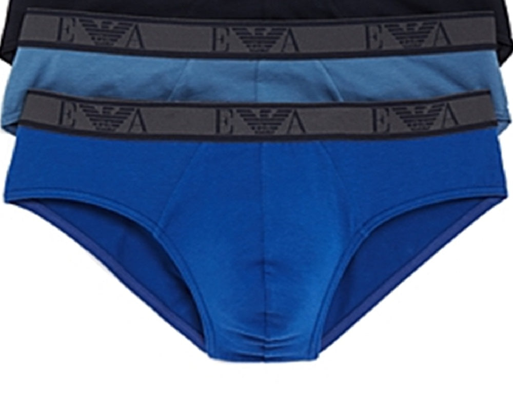 Emporio Armani Men's Monogram 3 Pack Brief Blue Size Large