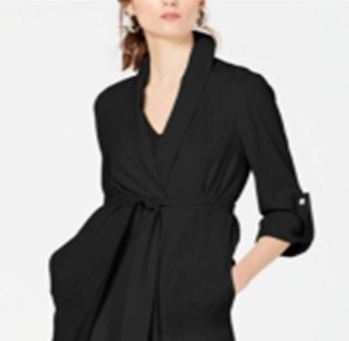 INC International Concepts Women's Belted Draped Trench Coat Black Size X-Large