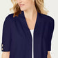 JM Collection Women's Open-Front Toggle-Sleeve Cardigan Blue Size Small