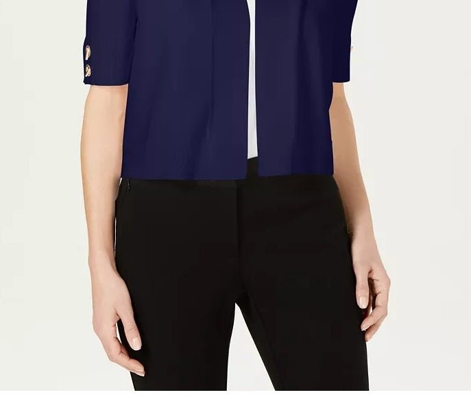JM Collection Women's Open-Front Toggle-Sleeve Cardigan Blue Size Small