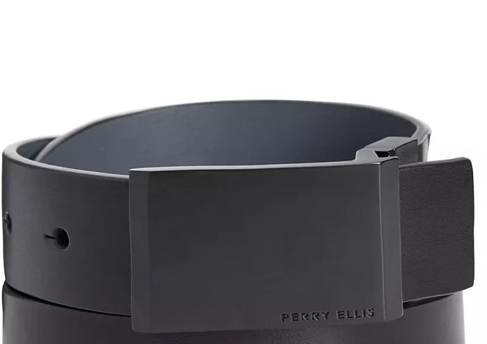 Perry Ellis Men's Leather Reversible Dress Belt Black Size 38
