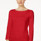 Charter Club Women's Pima Cotton Button Shoulder Top Red Size Petite Medium