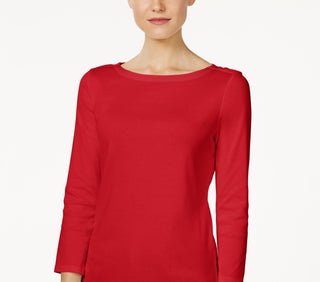 Charter Club Women's Pima Cotton Button Shoulder Top Red Size Petite Medium