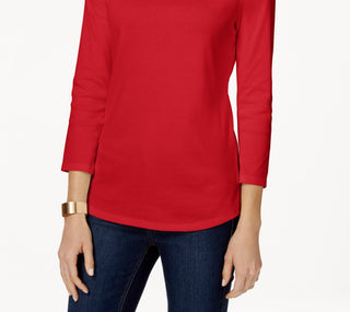 Charter Club Women's Pima Cotton Button Shoulder Top Red Size Petite Medium