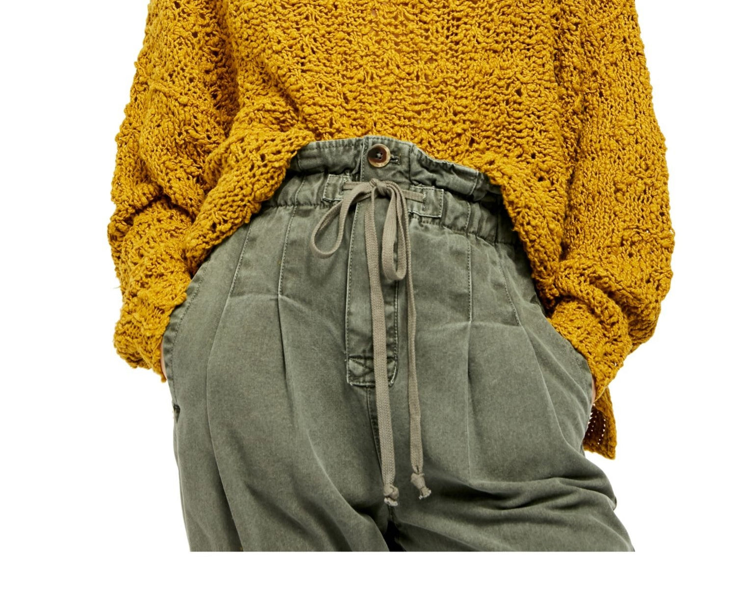 Free People Women's Textured V Neck Sweater  Size Yellow Size Large