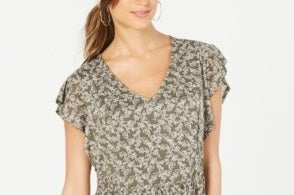 Style & Co Women's Flutter Sleeve Printed Peplum Top Green  Size PP