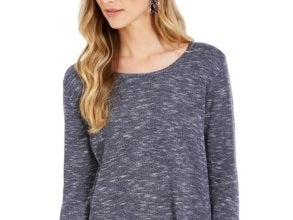 Style & Co Women's Pointelle Trim Marled Tunic Sweater Blue Size X-Small