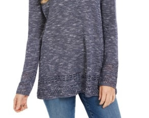Style & Co Women's Pointelle Trim Marled Tunic Sweater Blue Size X-Small