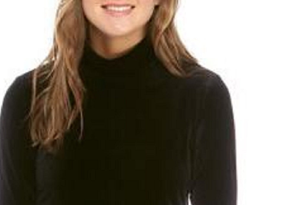 Anne Klein Women's Velvet Mock Neck Top Black Size Medium