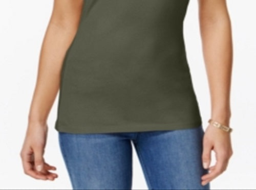 Planet Gold Women's Stretch Adjustable Spaghetti Strap Scoop Neck Tank Top Green Size Large