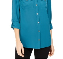 Charter Club Women's Two Pocket Shirt Green  Size Medium