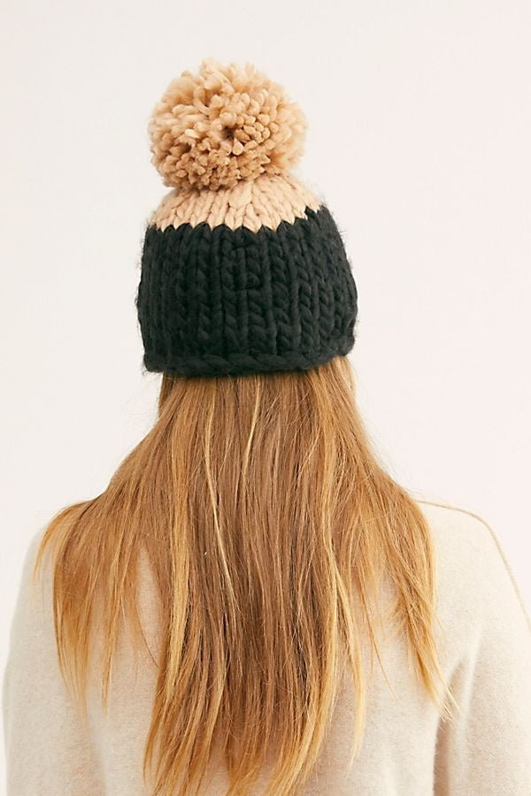 Free People Women's Cozy Up Colorblock Pom Beanie Black Size Regular