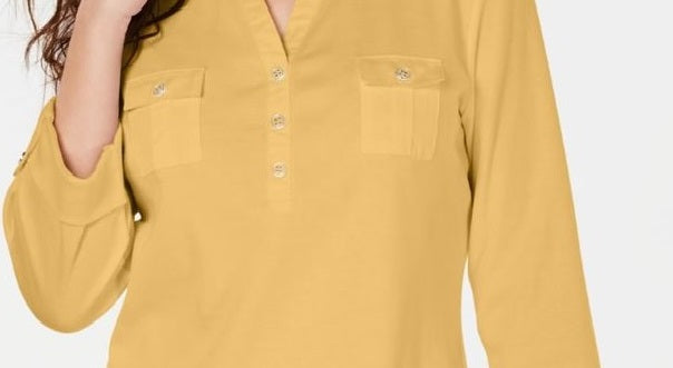 Karen Scott Women's Woven Split Neck Top Orange Size Small