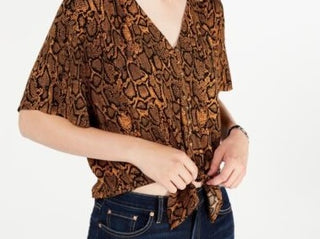 Ultra Flirt Junior's Solid Tie Front Top Brown  Size Medium