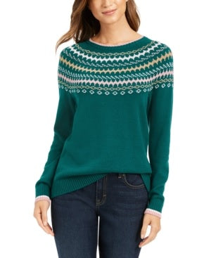 Charter Club Women's Printed Sweater Green Size Petite XL