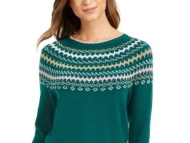 Charter Club Women's Printed Sweater Green Size Petite XL