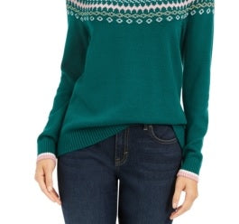 Charter Club Women's Printed Sweater Green Size Petite XL