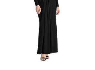 Ralph Lauren Women's Rhinestone Long Sleeve V Neck Maxi Fit Flare Evening Dress Black Size 12