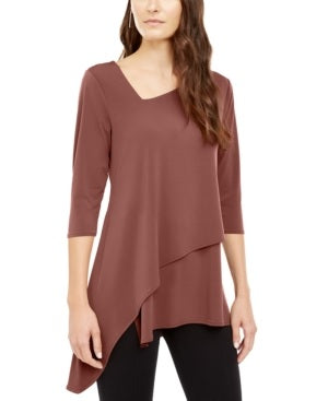 Alfani Women's Asymmetrical Hem 3/4 Sleeve Top Rose Size XX-Large