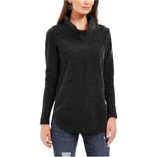 Style & Co Women's Embellished 3/4 Sleeve V Neck Sweater Black  Size Petite Small