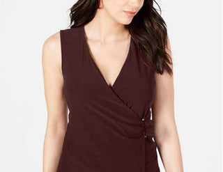 Alfani Women's Asymmetrical Wrap Top Brown Size L