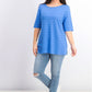 Charter Club Women's Cotton Texture Striped Elbow Sleeve Top  Blue Size Large