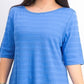 Charter Club Women's Cotton Texture Striped Elbow Sleeve Top  Blue Size Large