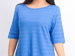 Charter Club Women's Cotton Texture Striped Elbow Sleeve Top  Blue Size Large