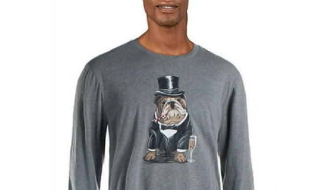 Club Room Men's Bulldog Tuxedo Graphic Crewneck T-Shirt Gray Size XX-Large