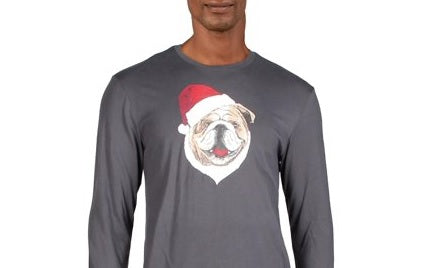 Club Room Men's Santa Bulldog Holiday Party Christmas Top Gray Size Small