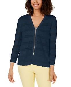 Charter Club Women's Pointelle Striped Cardigan Blue Size X-Small