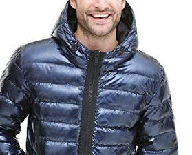 DKNY Men's Quilted Pearlized Nylon Hooded Bomber Jacket Purple Size Medium