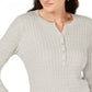 Karen Scott Women's Petite Cotton Cable-Knit Henley Sweater Grey  Size L