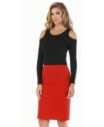 LaMonir Women's Elastic Waist Short Pencil Skirt Red Size XX-Large