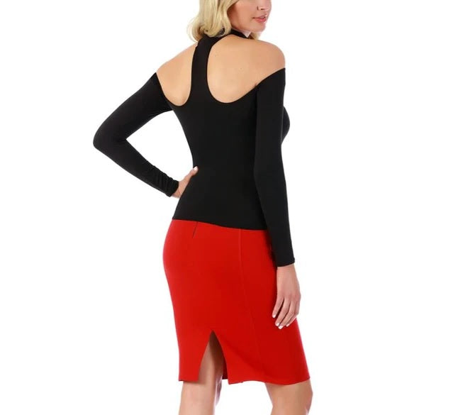 LaMonir Women's Elastic Waist Short Pencil Skirt Red Size XX-Large