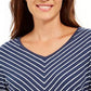 Karen Scott Women's Striped 3/4 Sleeve V Neck Top Blue Size Petite Small