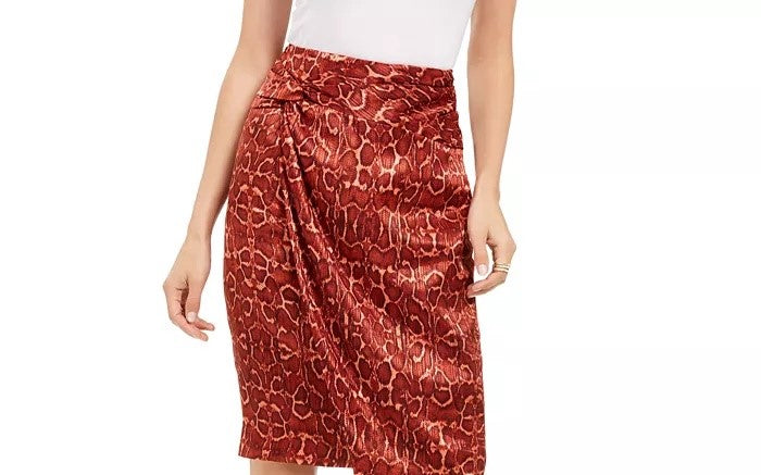 INC International Concepts Women's Snake Print Mini Asymmetrical Skirt Orange Size 8
