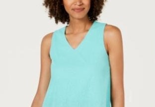 Alfani Women's Petite Layered-Look V-Neck Top Blue Size S
