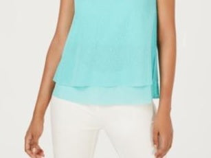 Alfani Women's Petite Layered-Look V-Neck Top Blue Size S