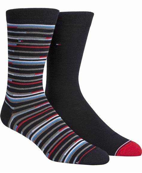 Tommy Hilfiger Men's 2-Pk. Striped Boot Socks Navy  Size 7-12