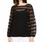 Alfani Women's Petite Sheer-Stripe Balloon-Sleeve Top Black Size Petite Medium