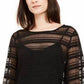 Alfani Women's Petite Sheer-Stripe Balloon-Sleeve Top Black Size Petite Medium