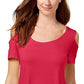 JM Collection Women's Cold-Shoulder Swing T-Shirt Pink Size Medium