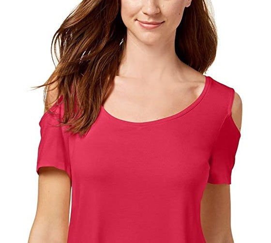 JM Collection Women's Cold-Shoulder Swing T-Shirt Pink Size Medium